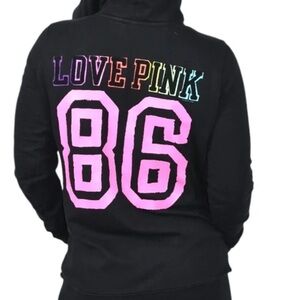 Victoria's Secret Pink Y2K 2010 Love Pink 86 Rainbow Coquette Full Zip Hoodie L
